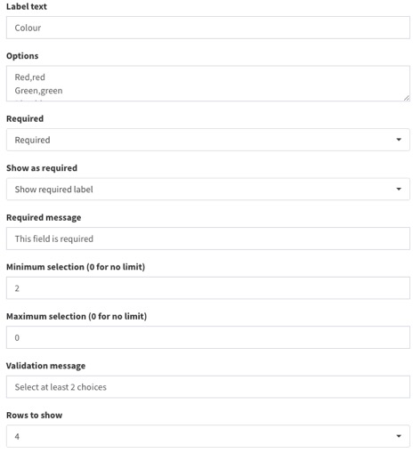 Multiselect field settings